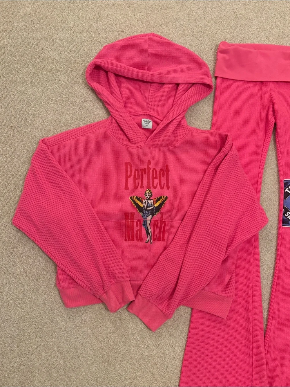 Boys Lie Perfect Match Thermal Hoodie & Flare Pant Set Pink OS/S